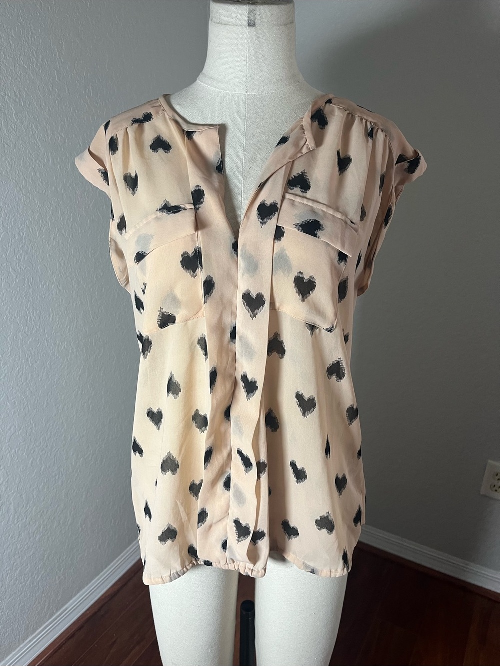 Blush Heart Print Cap Sleeve Blouse